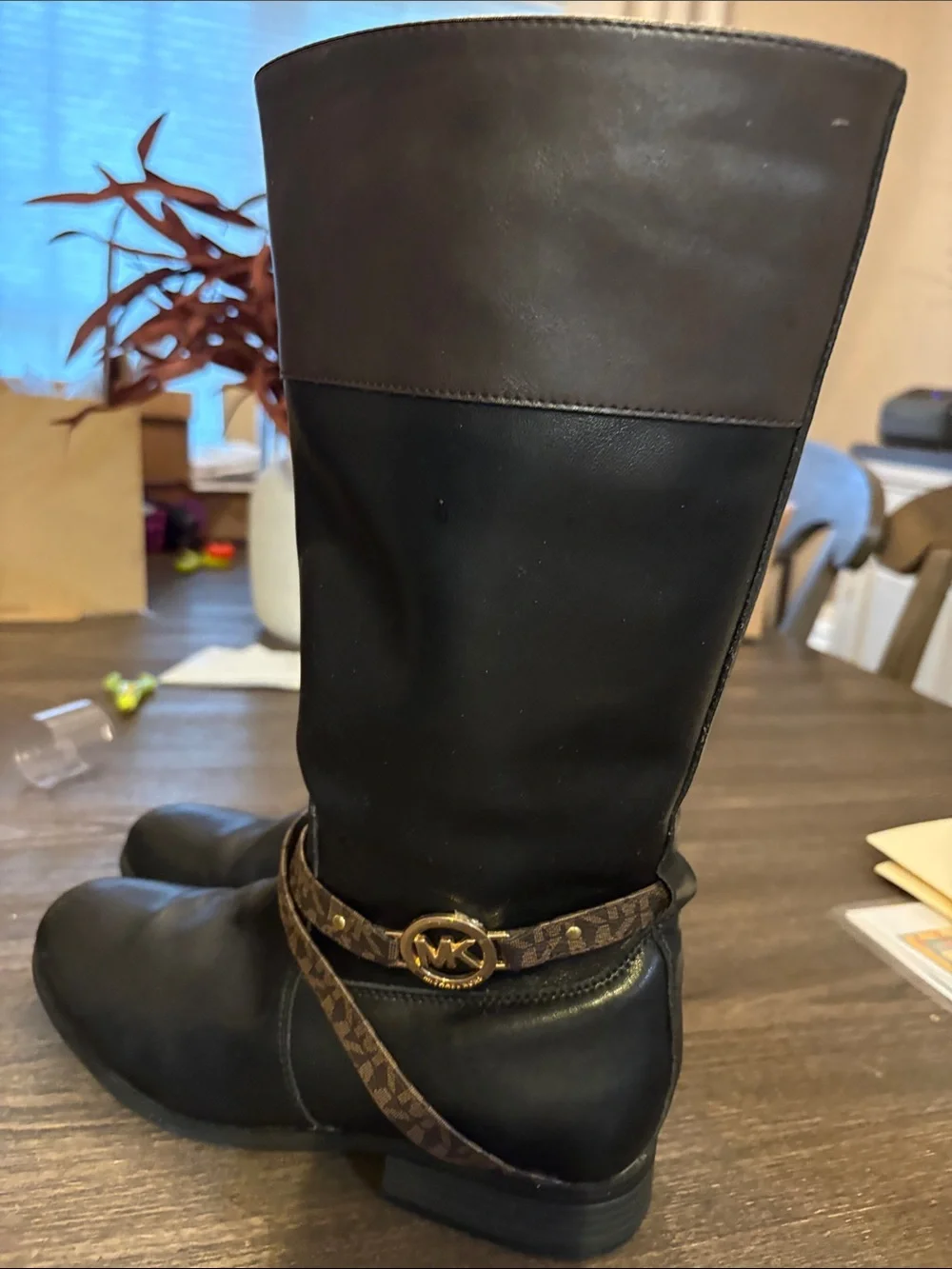Michael Kors Black and Brown Women's Mid-Calf Leather Boots